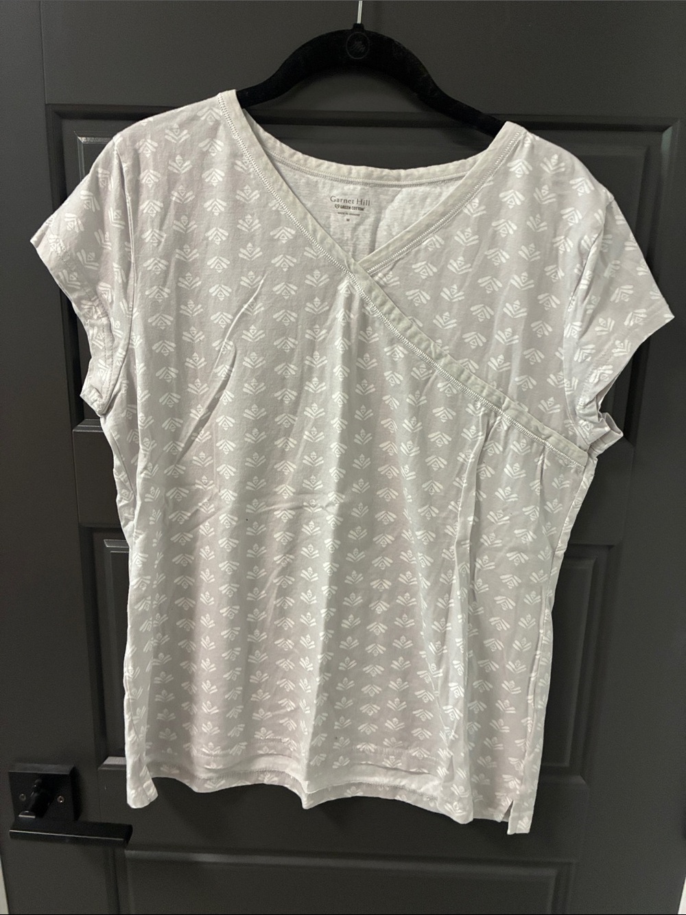 Garnet Hill Asian Wrap Light Gray and White Printed Short Pajama Set - Picture 2 of 4